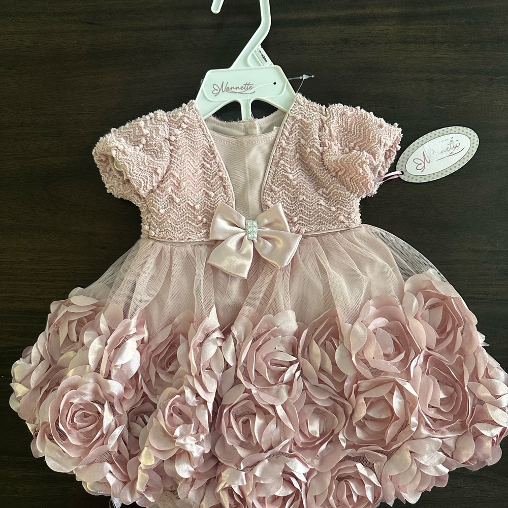 Nannette Girls' Light Pink Floral Rosette Formal Dress (NWT)